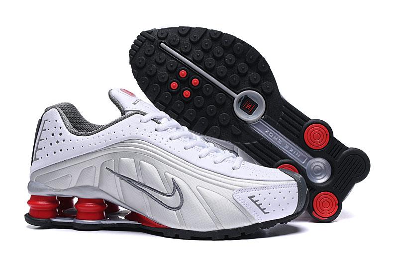 New Nike Shox R4 White Silver Red Trainer - Click Image to Close